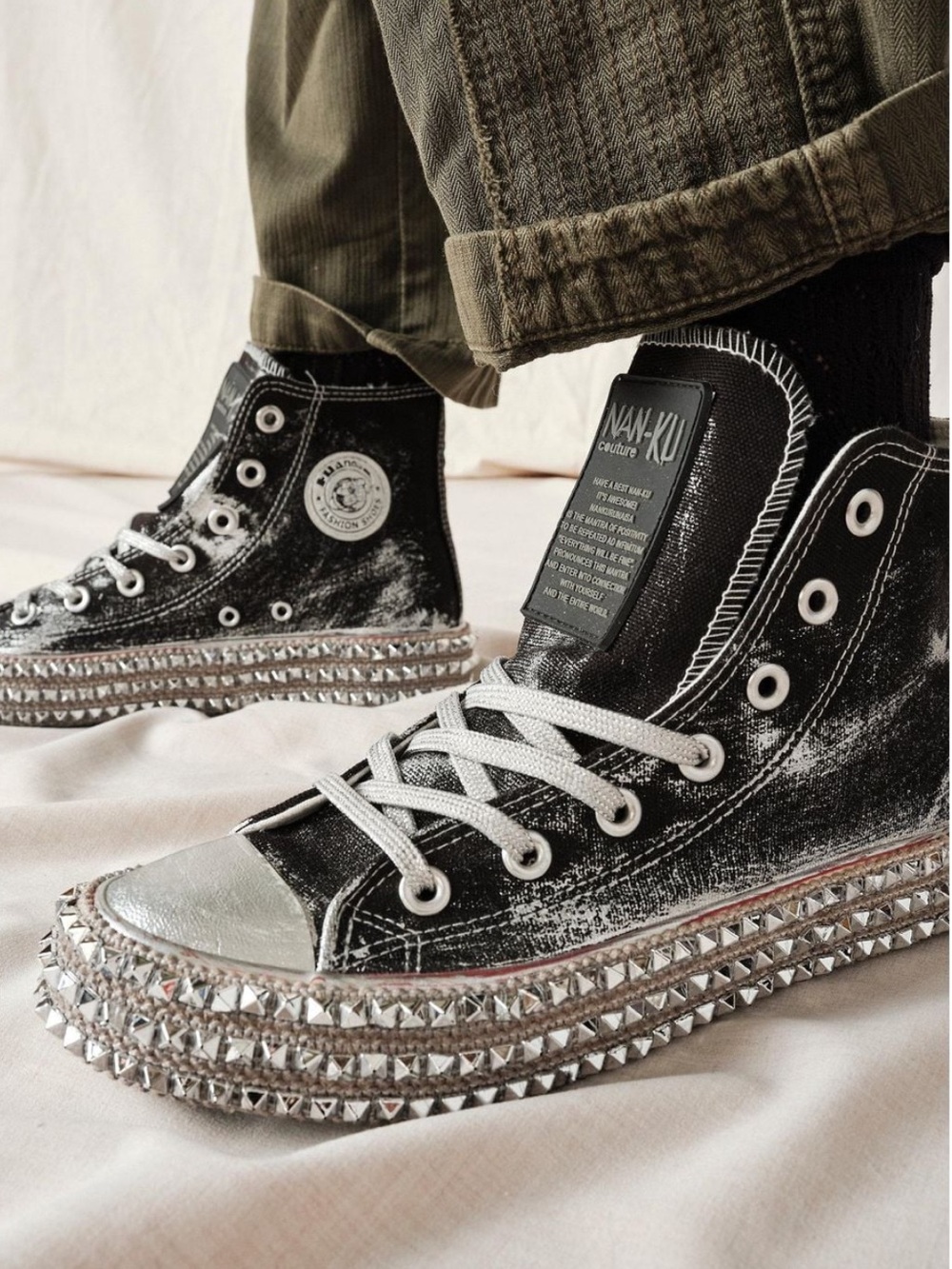 Free people/ Nan-Ku Black High-Top Studded Canvas Sneakers - Women's